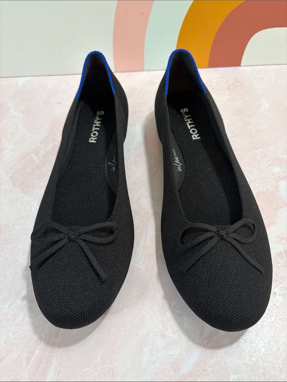 Rothy's Black Ballet Flats with Blue Accent Trim 9.5 NWT